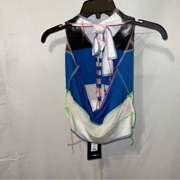 Color It In Colorblock Halter Top - Blue Green Pink Topstitching Distressed - Picture 11 of 16